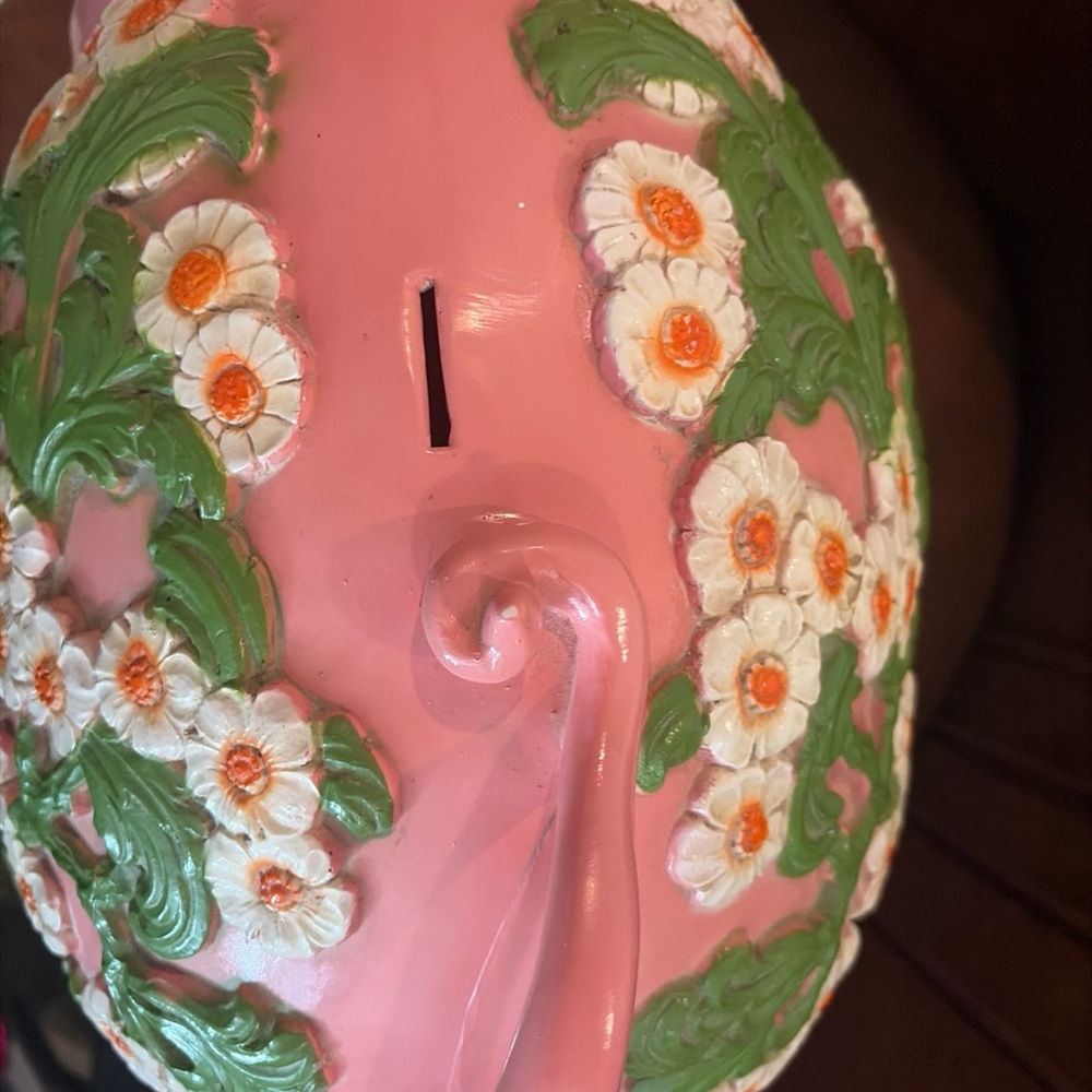 Large Vintage Piggy Bank 1970s Universal Statuary Co Collectable Floral - Picture 4 of 9